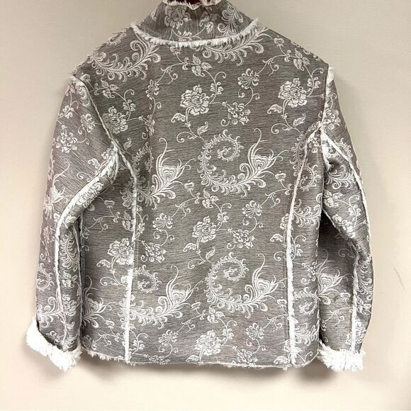 Chicos tan/neutral tapestry jacket faux fur lining Sz M - Picture 5 of 7